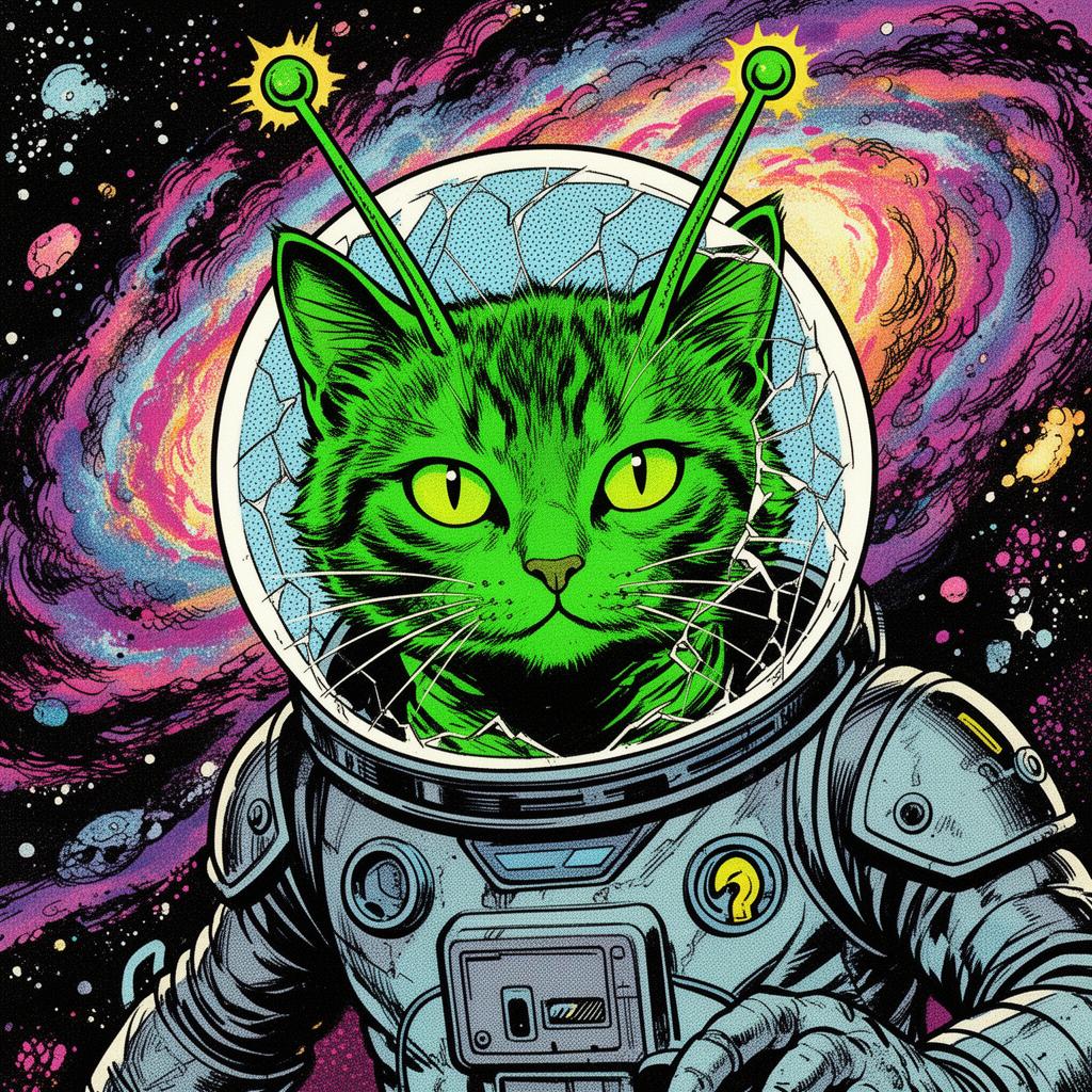 Alien pet portrait in Comic Book art style