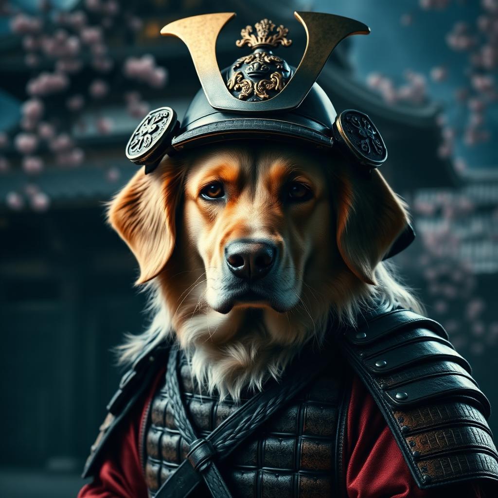 Pet portrait in Samurai theme