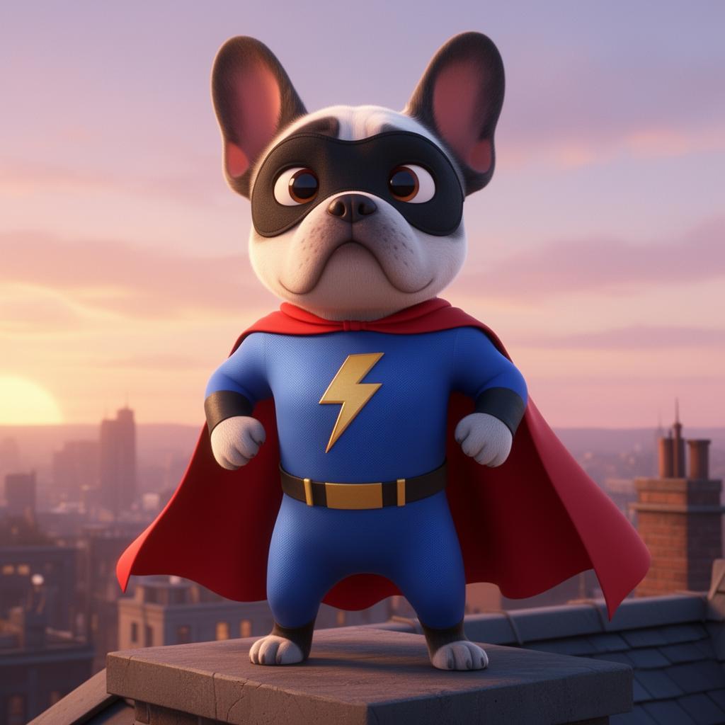 Superhero pet portrait rendered as 3D Animated